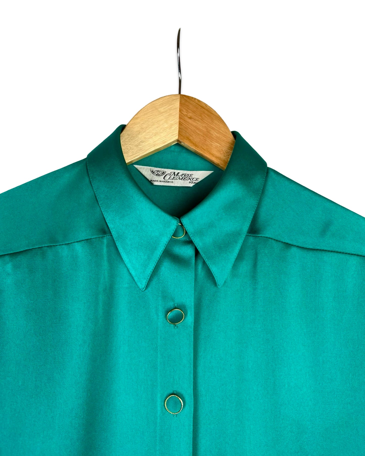 Petrol satijn blouse - M/L