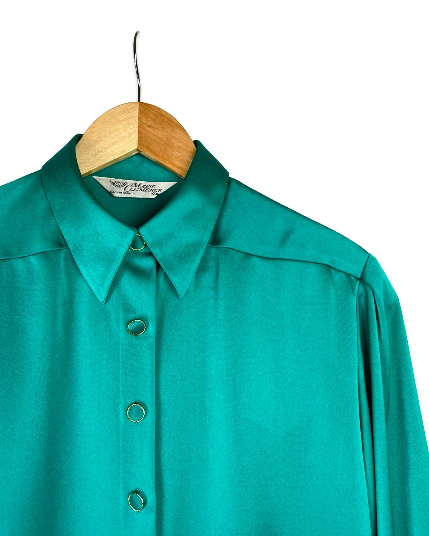 Petrol satijn blouse - M/L