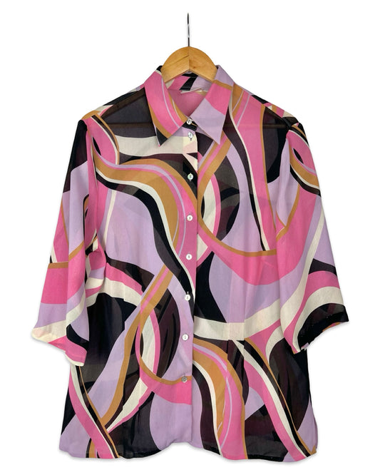 Vintage blouse with retro print - XL