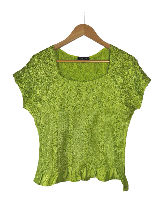 Limegroene vintage popcorn top - M/L