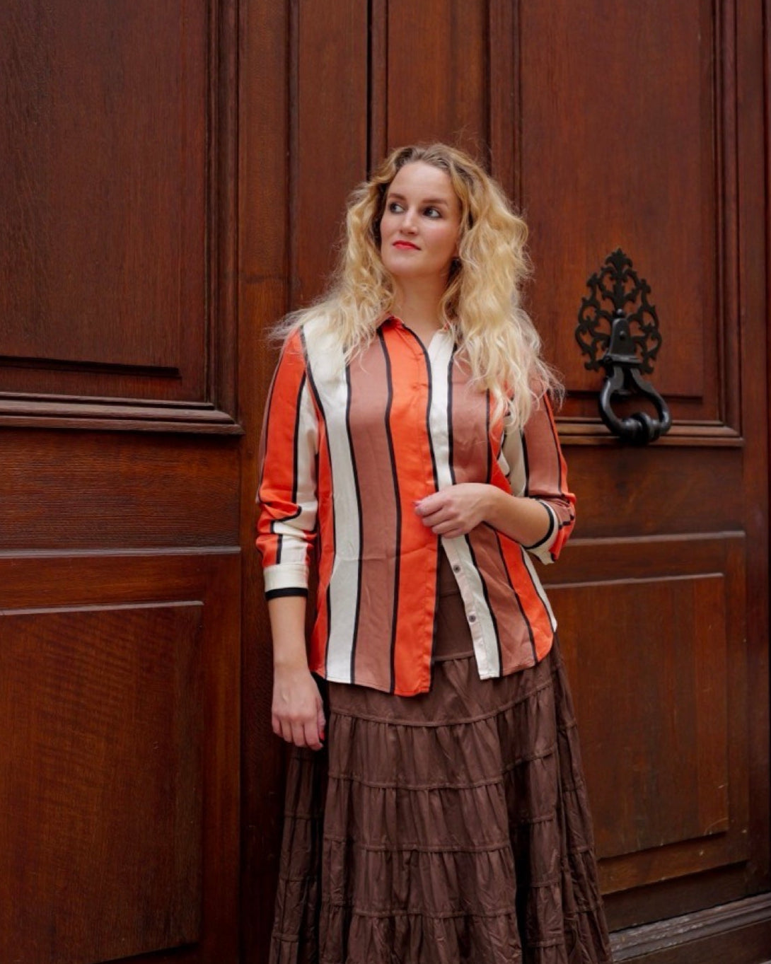 Viscose satijn blouse met strepen - M/L