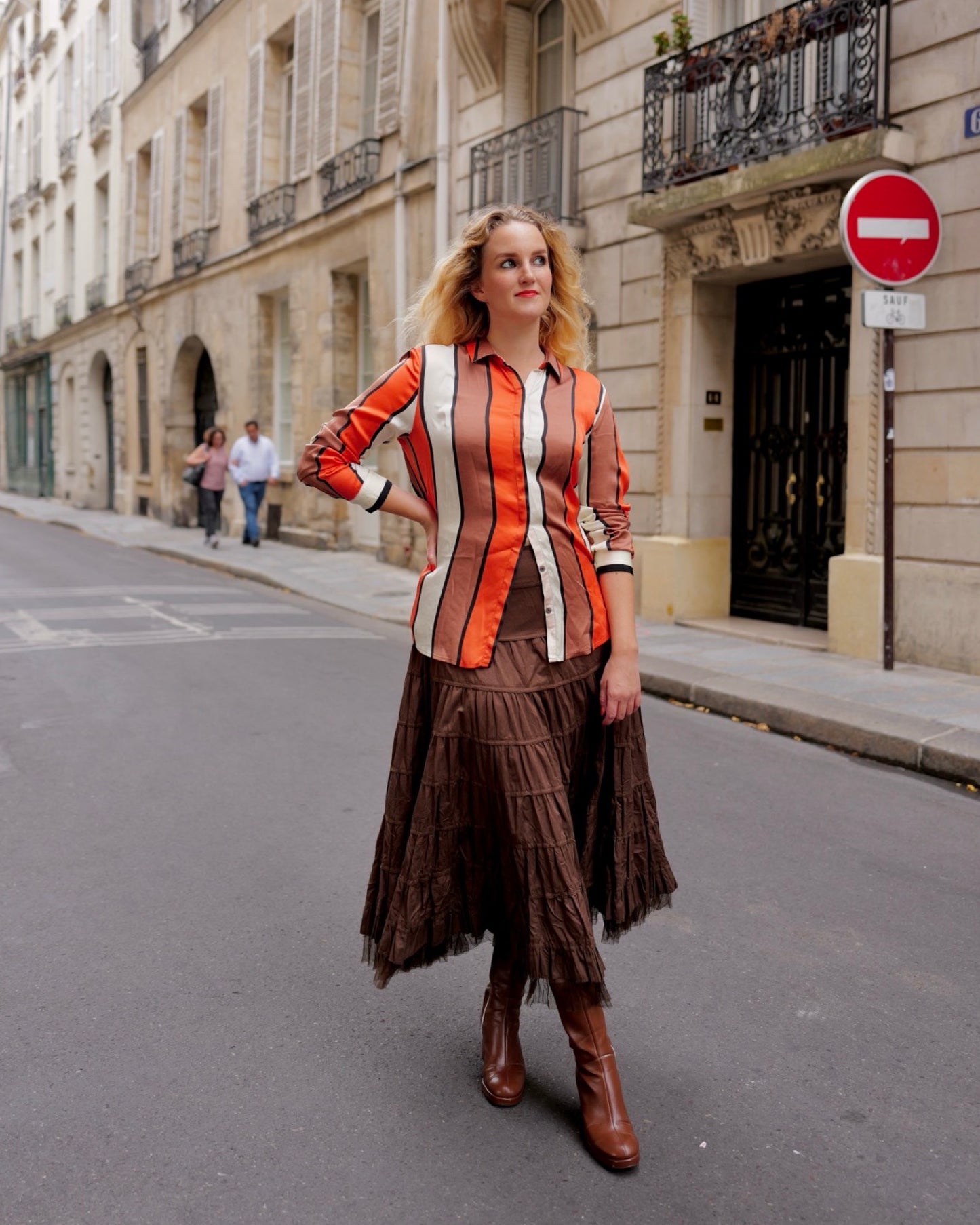 Viscose satijn blouse met strepen - M/L