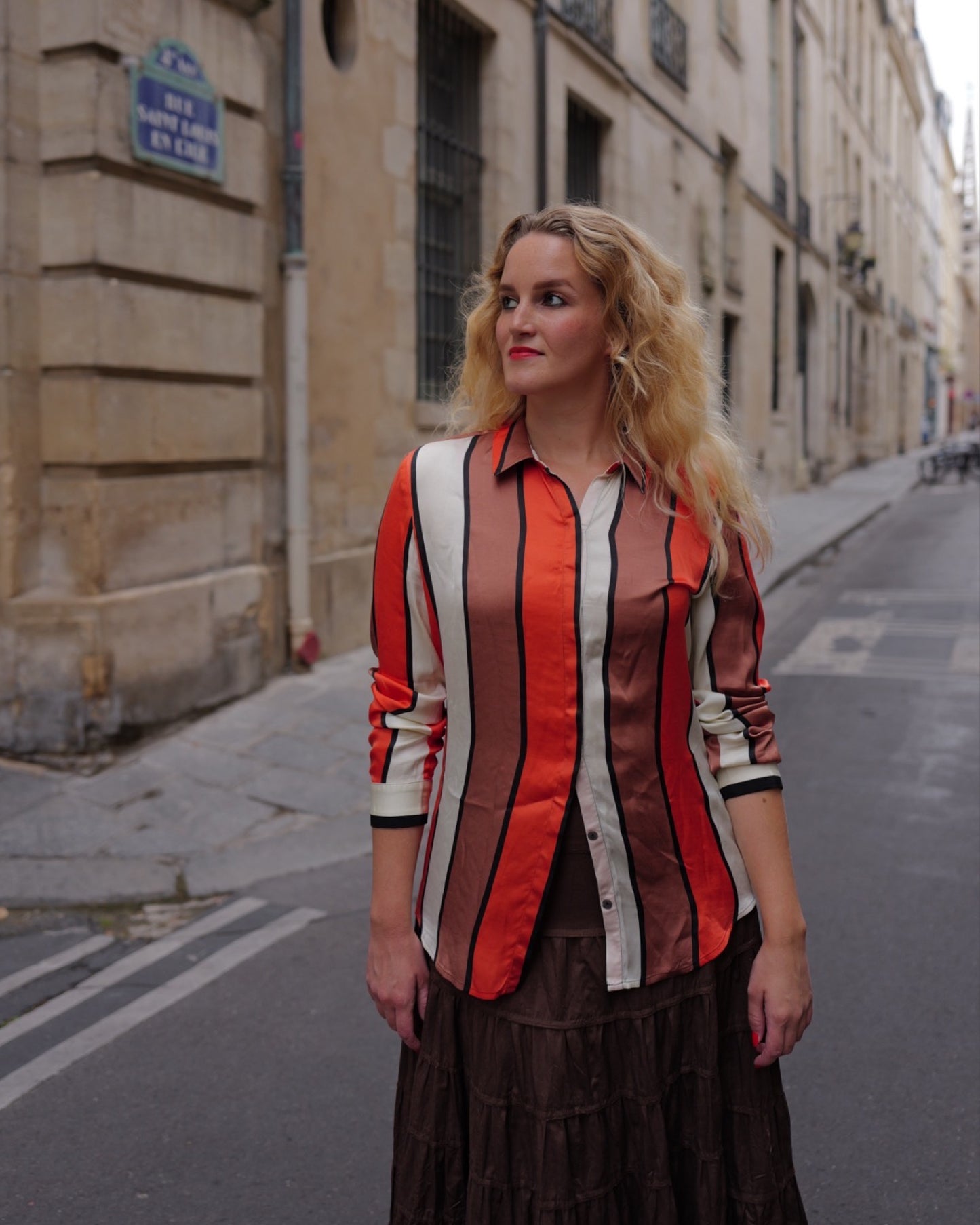Viscose satijn blouse met strepen - M/L