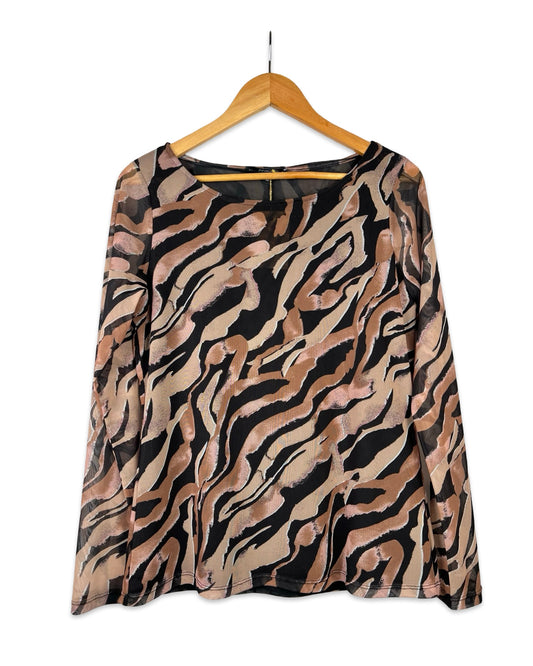 Mesh top met dierenprint - L
