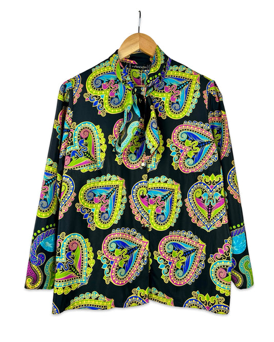 Vintage multicolor blouse met hartprint - M