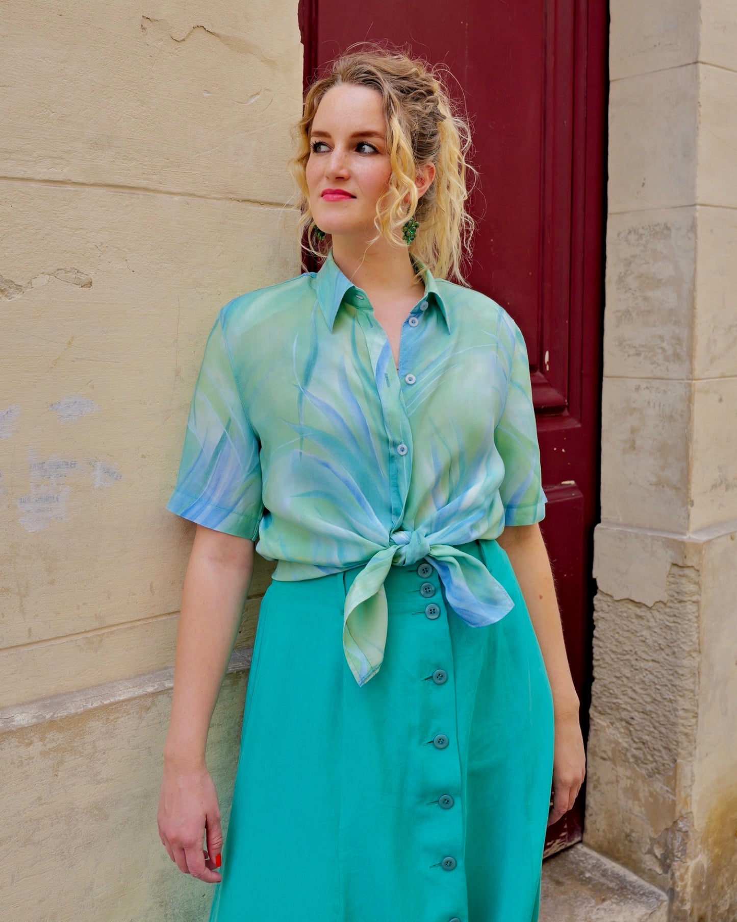 Zeegroene blouse - M