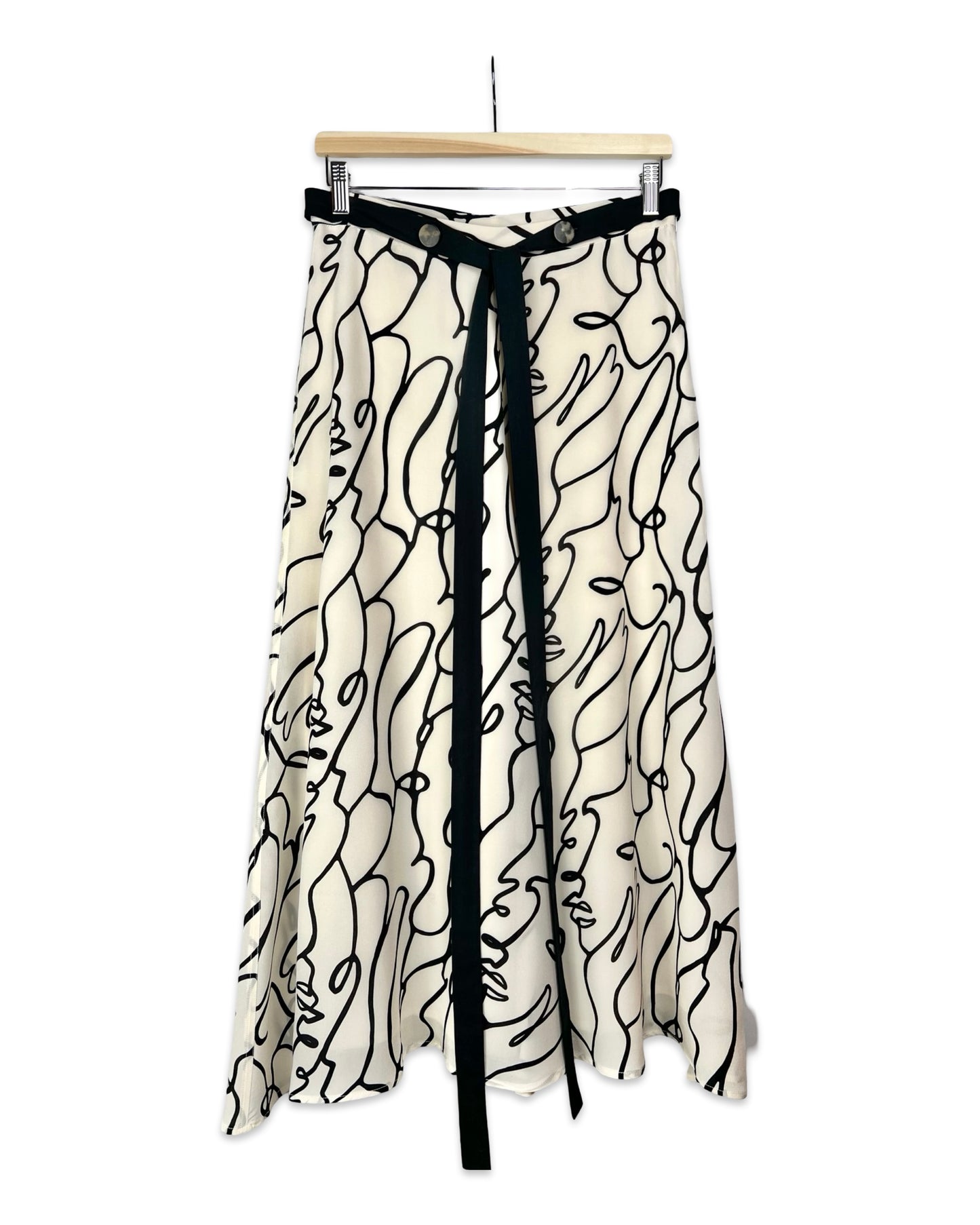 Zijden midirok met abstracte print - M