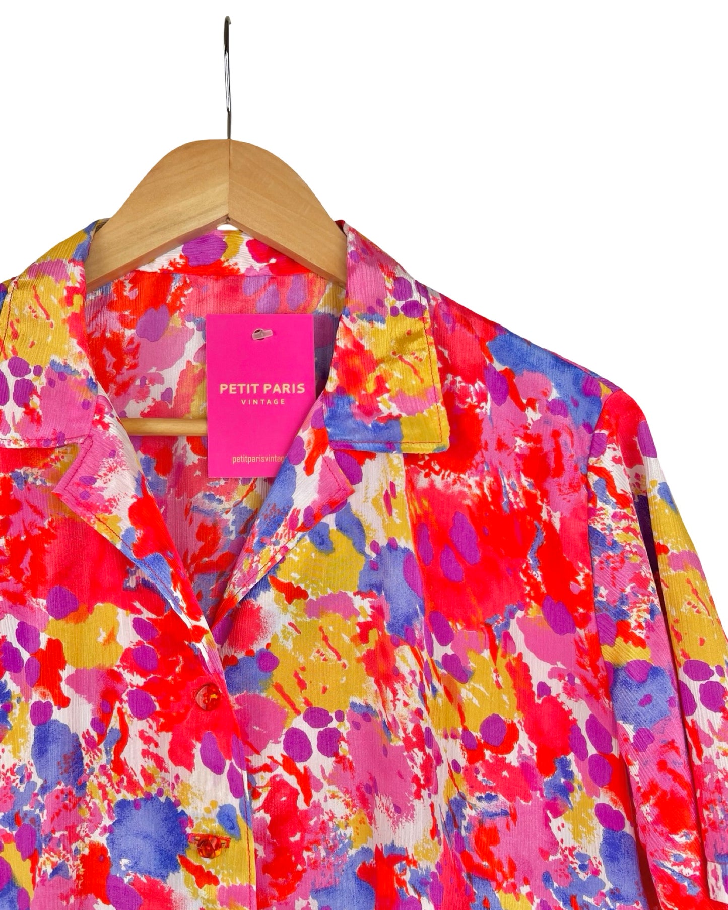 Vintage blouse met arty print - L