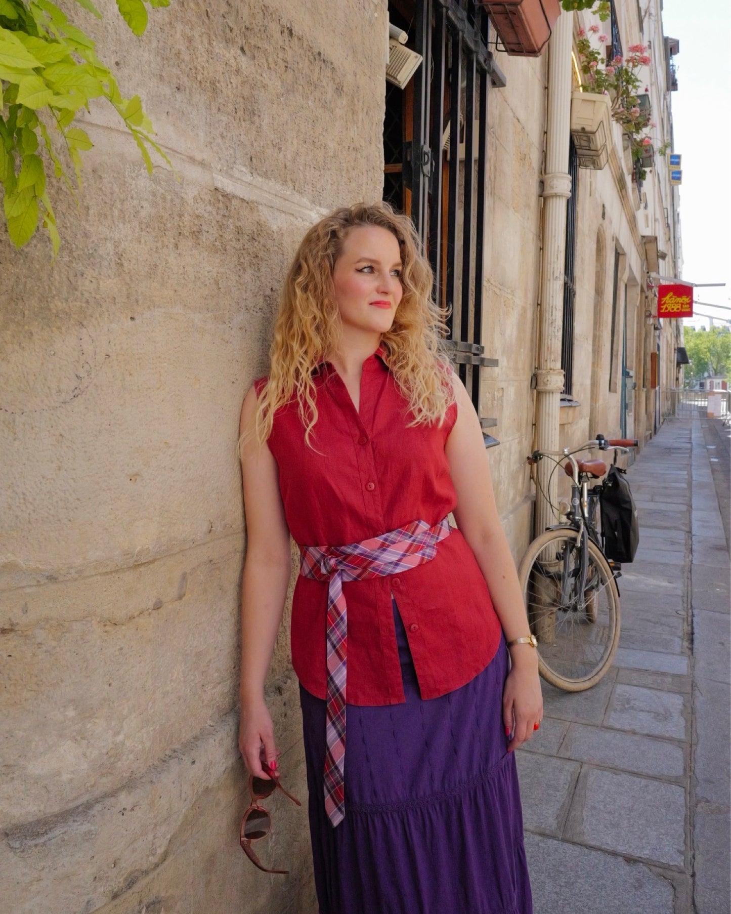 Vintage bordeaux linnen top - M/L
