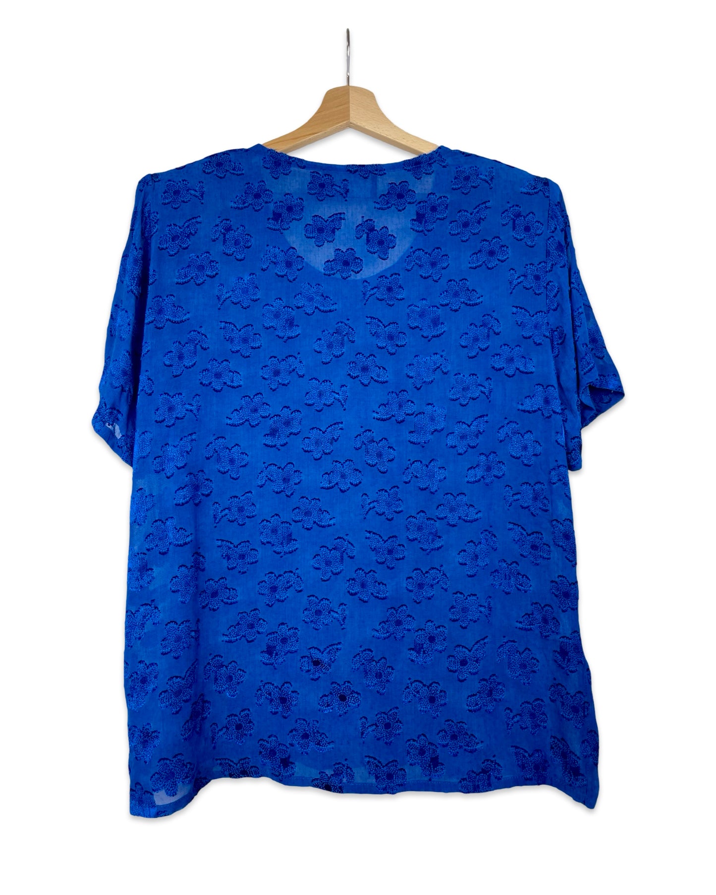 Felblauwe top met bloemen - XL