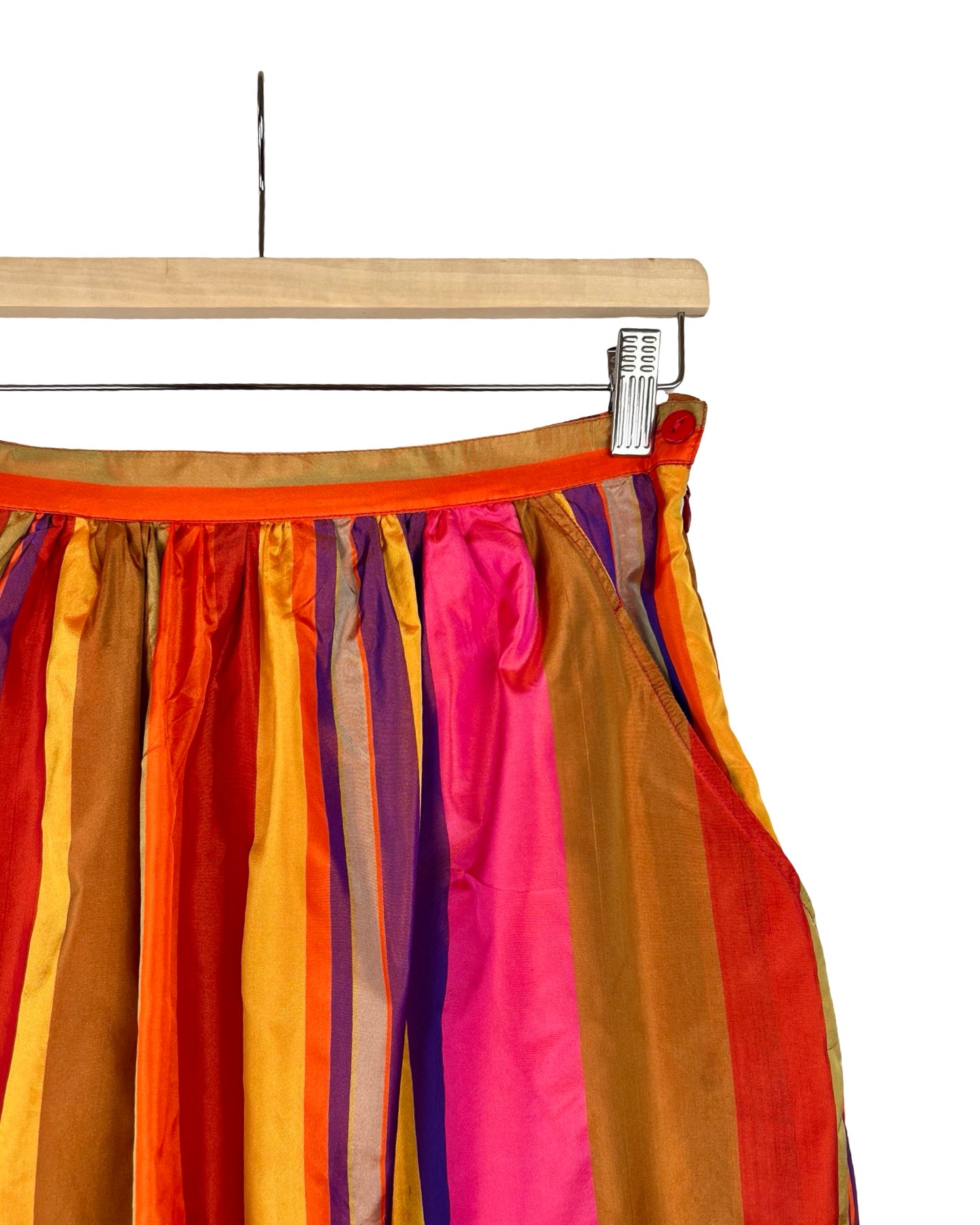 Vintage kleurrijke midirok met strepen - M