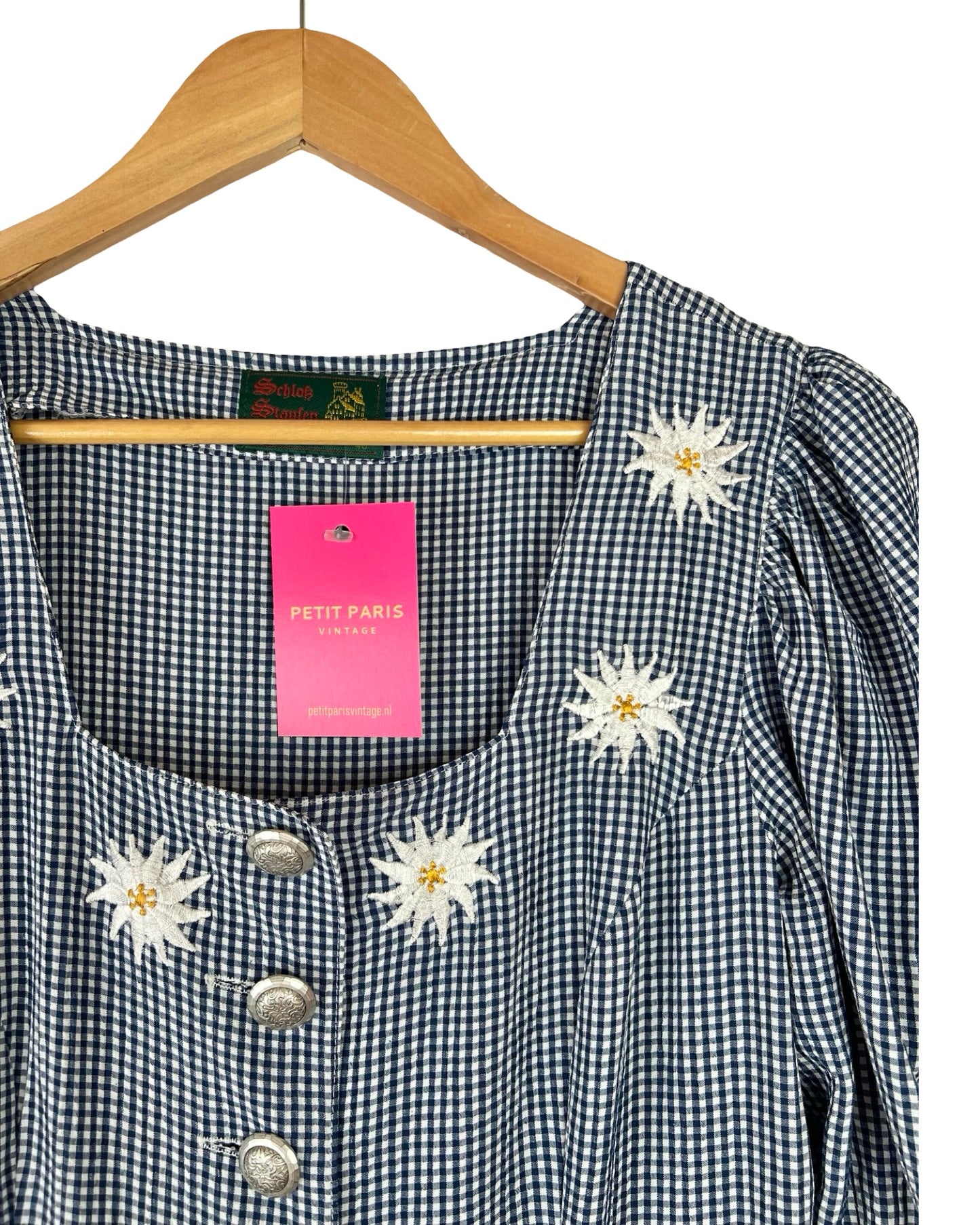 Oostenrijkse gingham jurk met madeliefjes - M