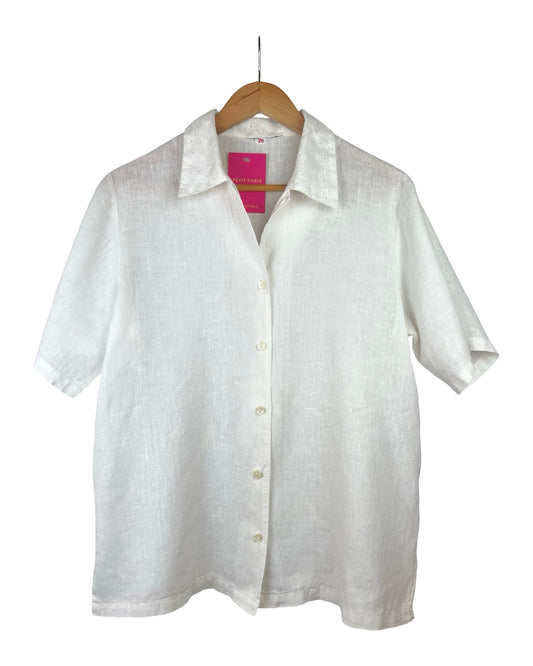 Vintage linen blouse with embroidered collar - L