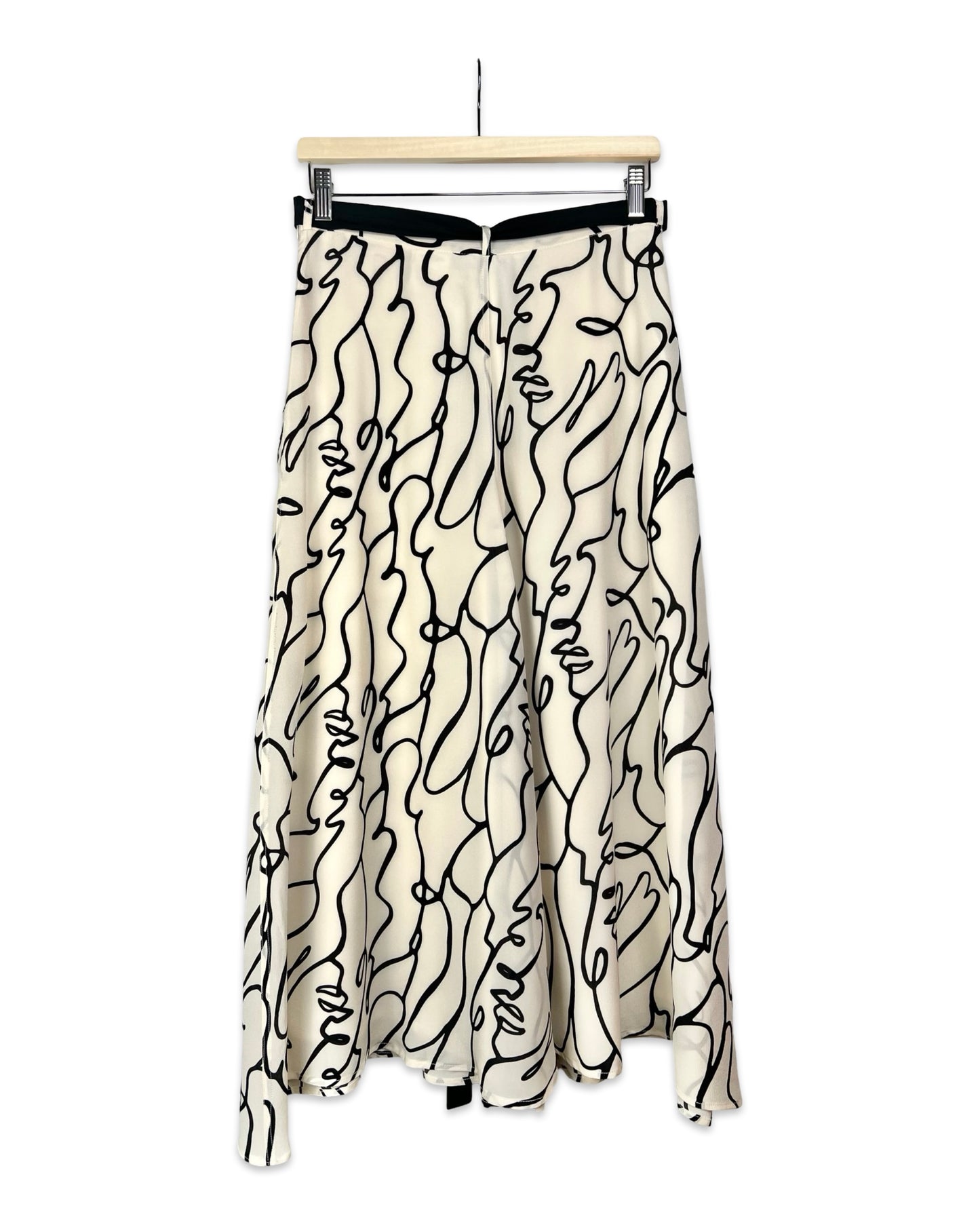 Zijden midirok met abstracte print - M