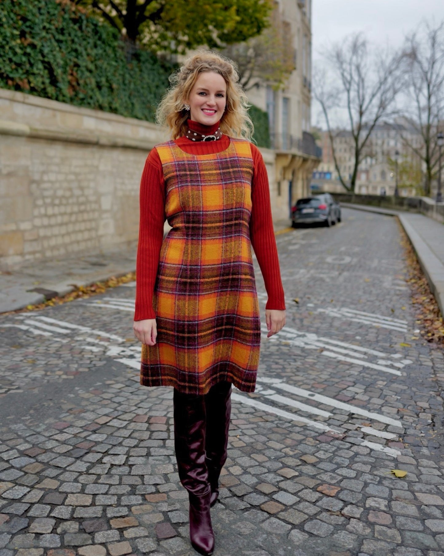 Geruite vintage jurk - L