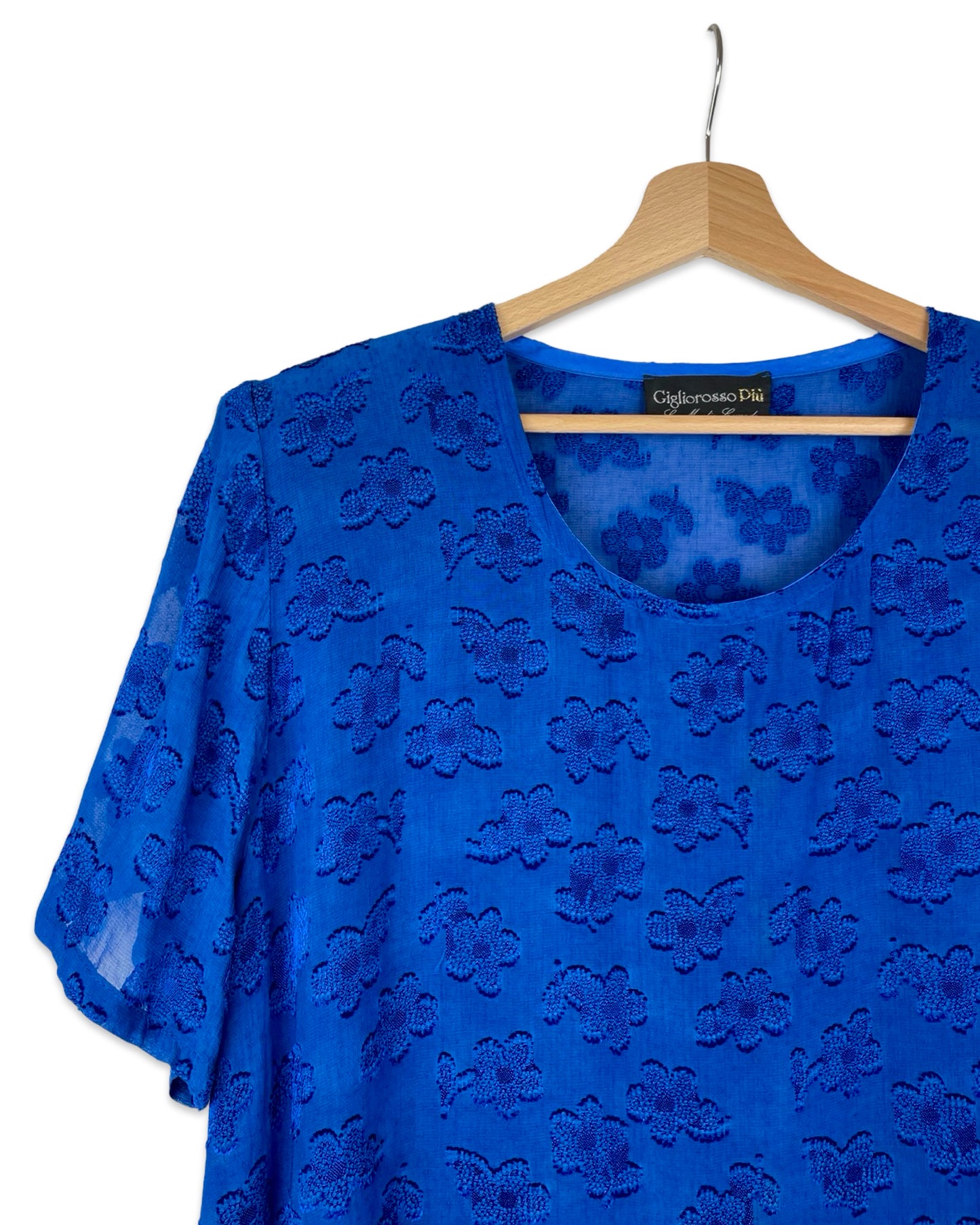 Felblauwe top met bloemen - XL