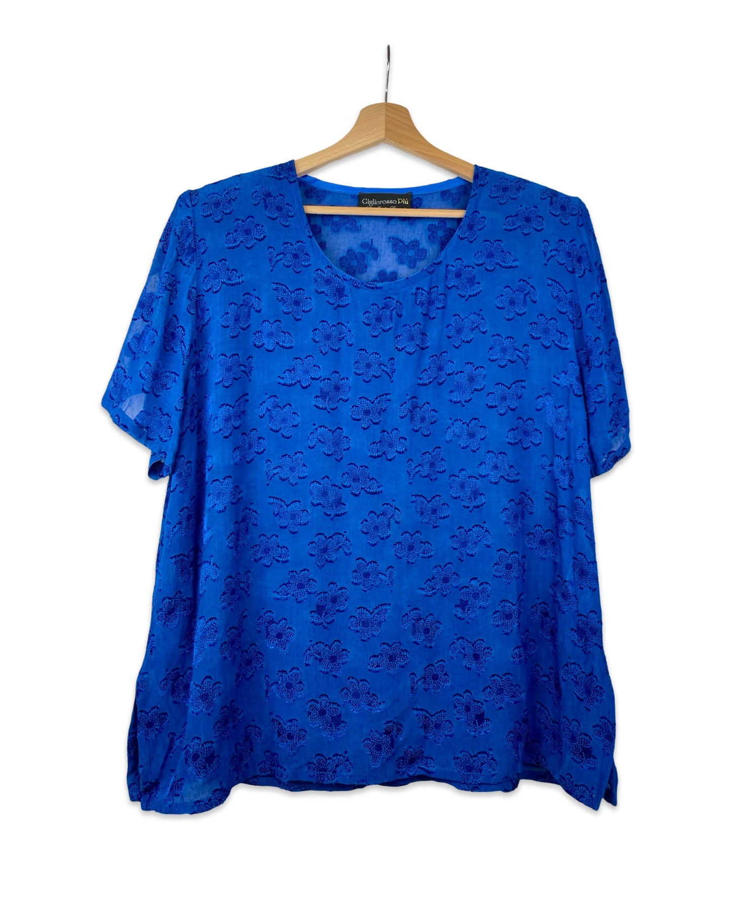 Felblauwe top met bloemen - XL