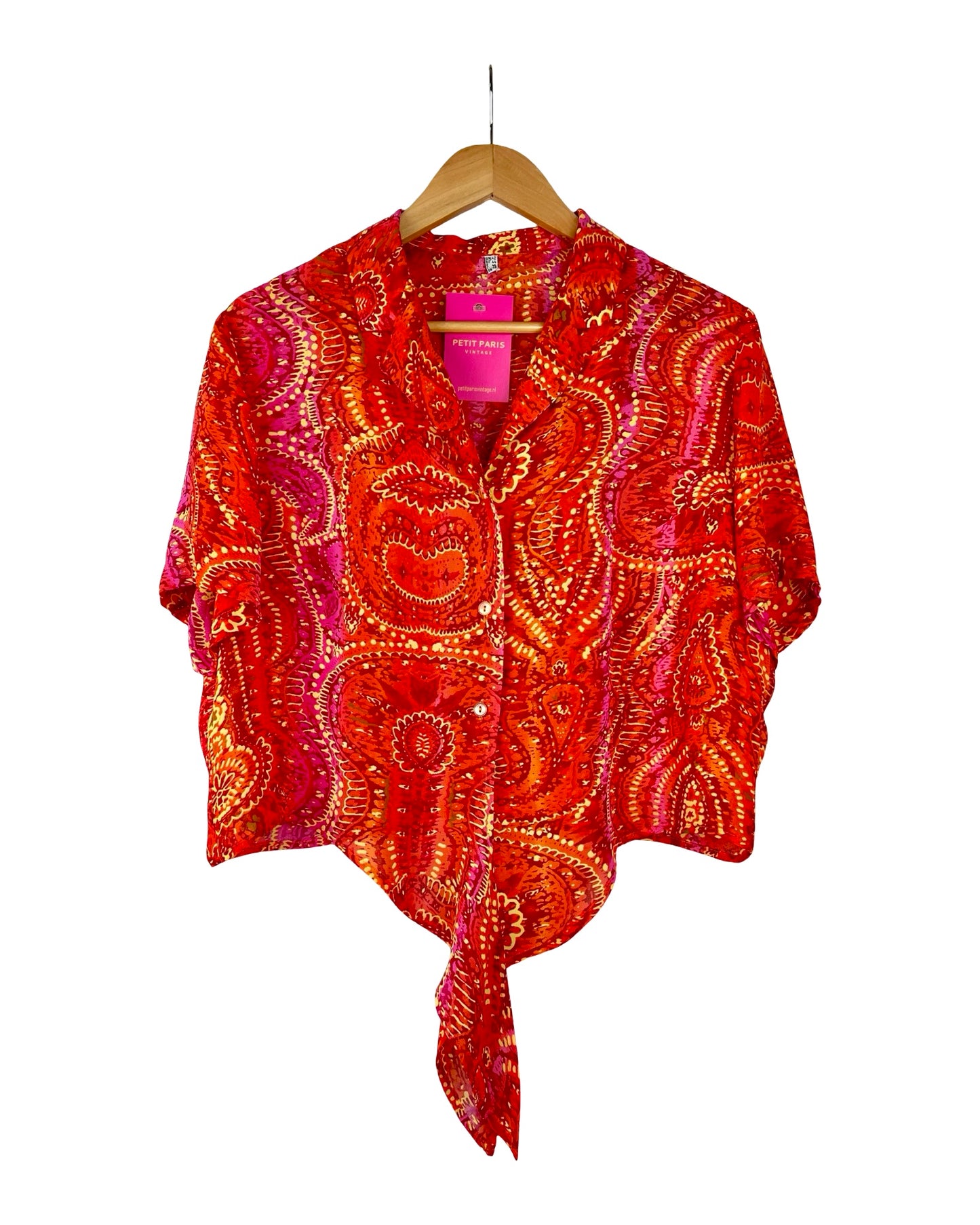Vintage viscose blouse met strikdetail - L/XL
