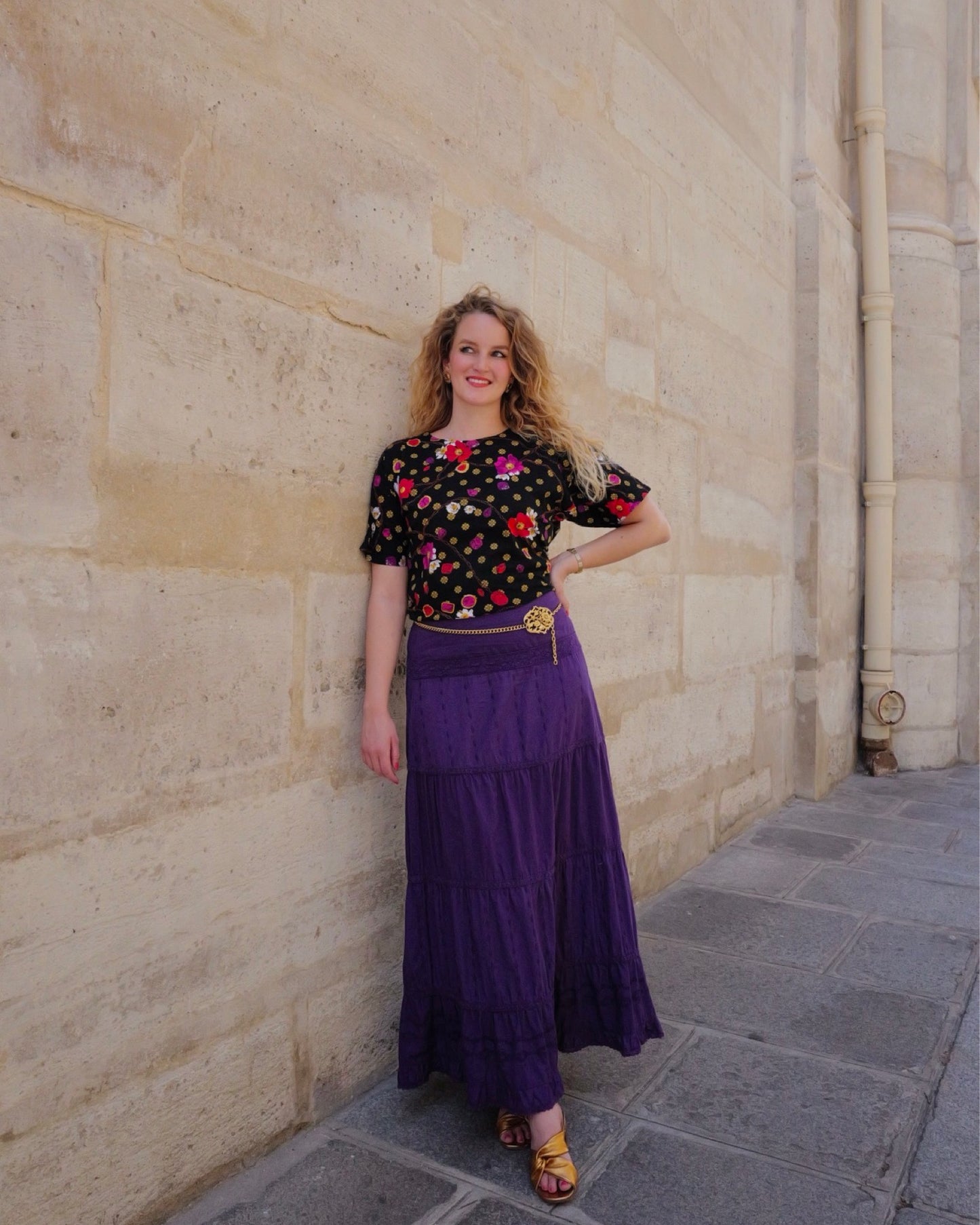 Bohemian vintage maxirok met stroken - L