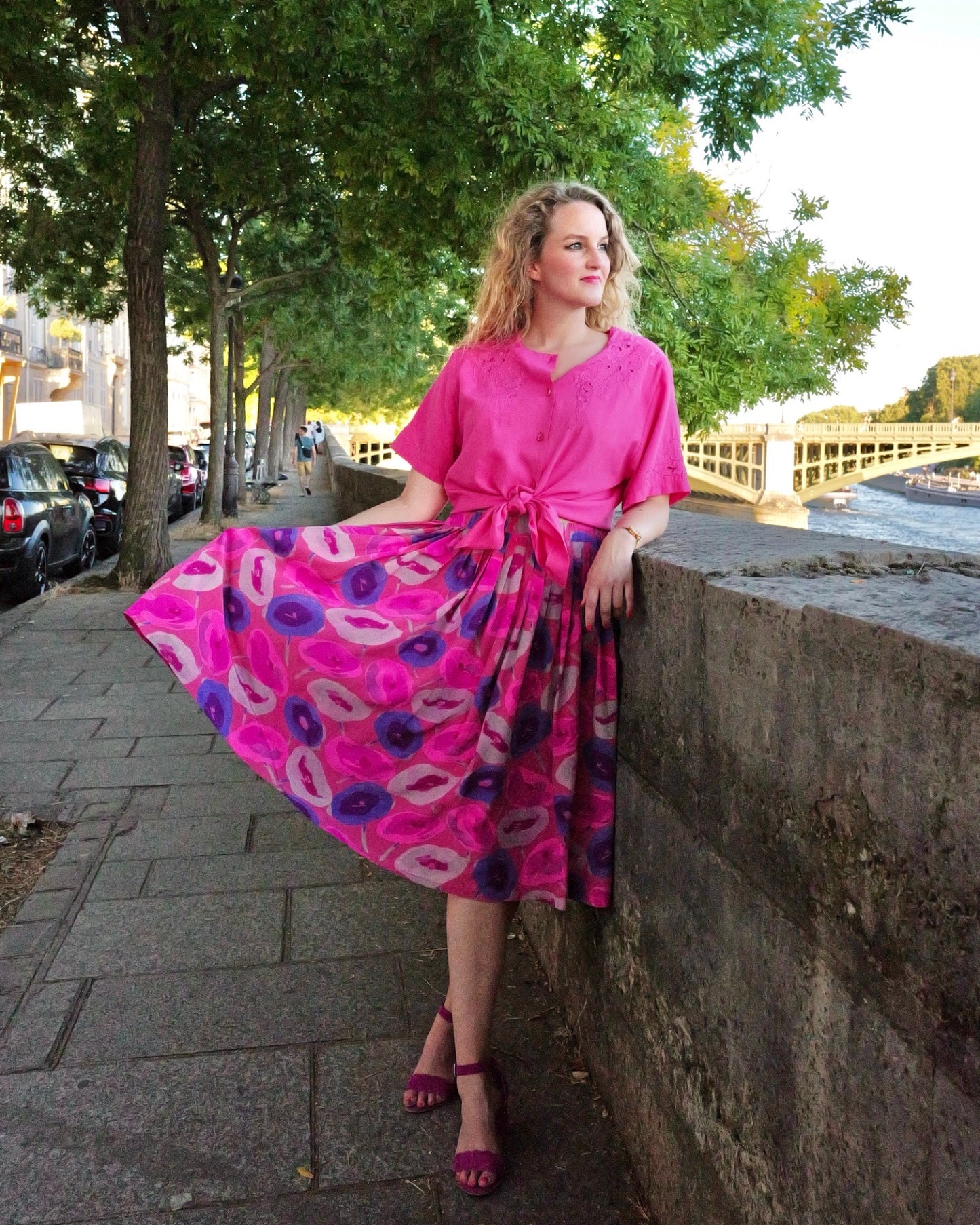 Vintage zijden rok met print - M/L