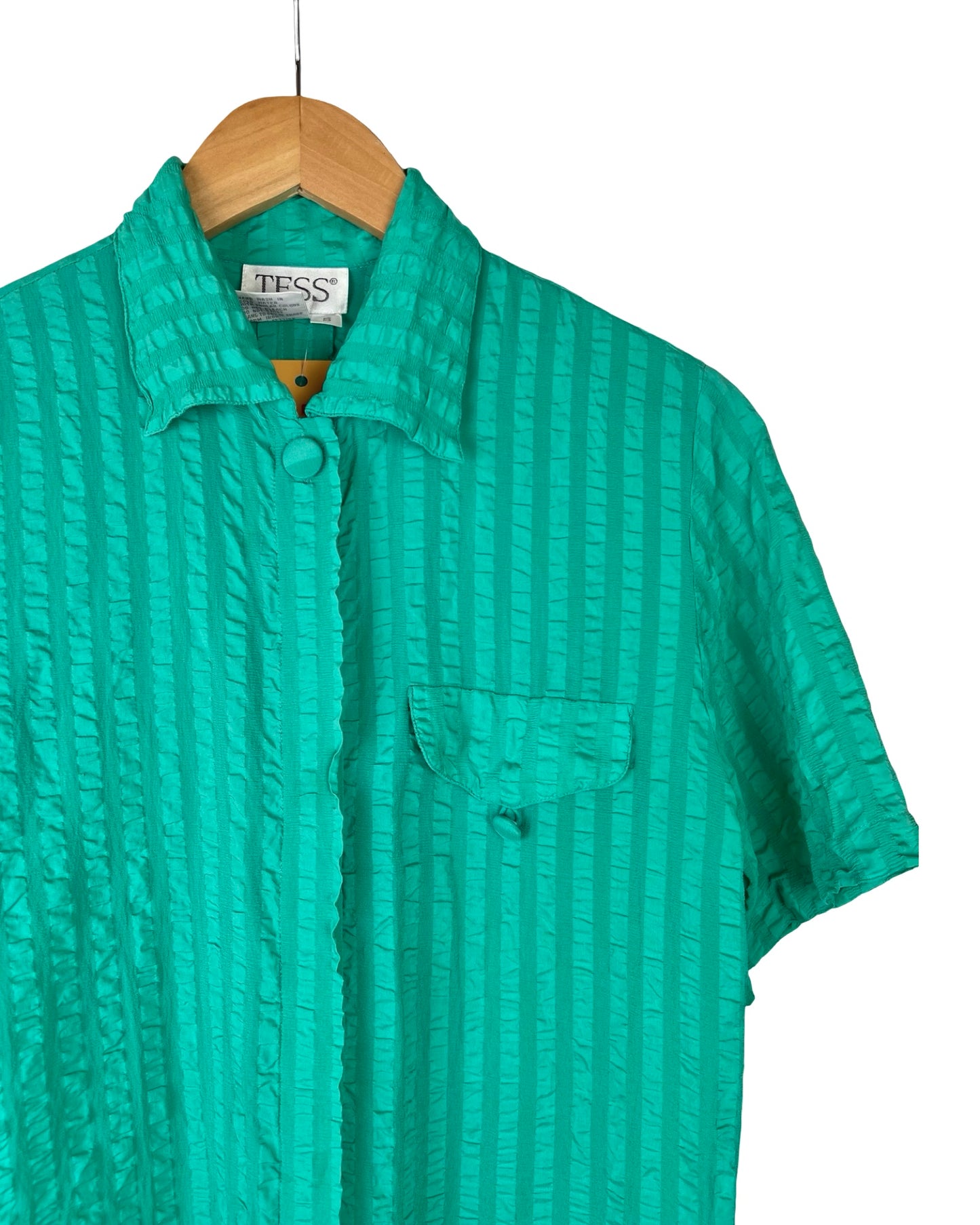 Turquoise zijden vintage blouse - S/M