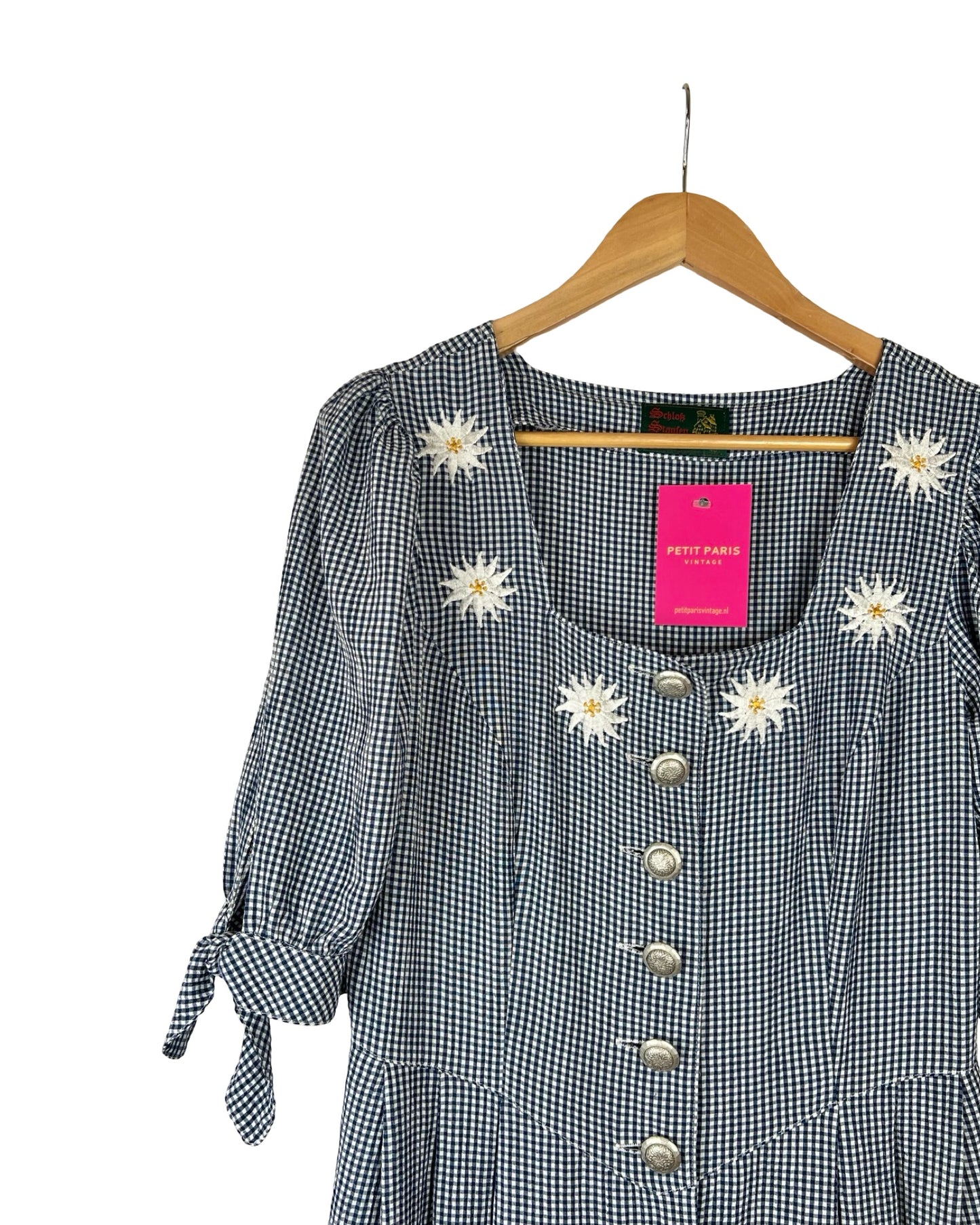 Oostenrijkse gingham jurk met madeliefjes - M