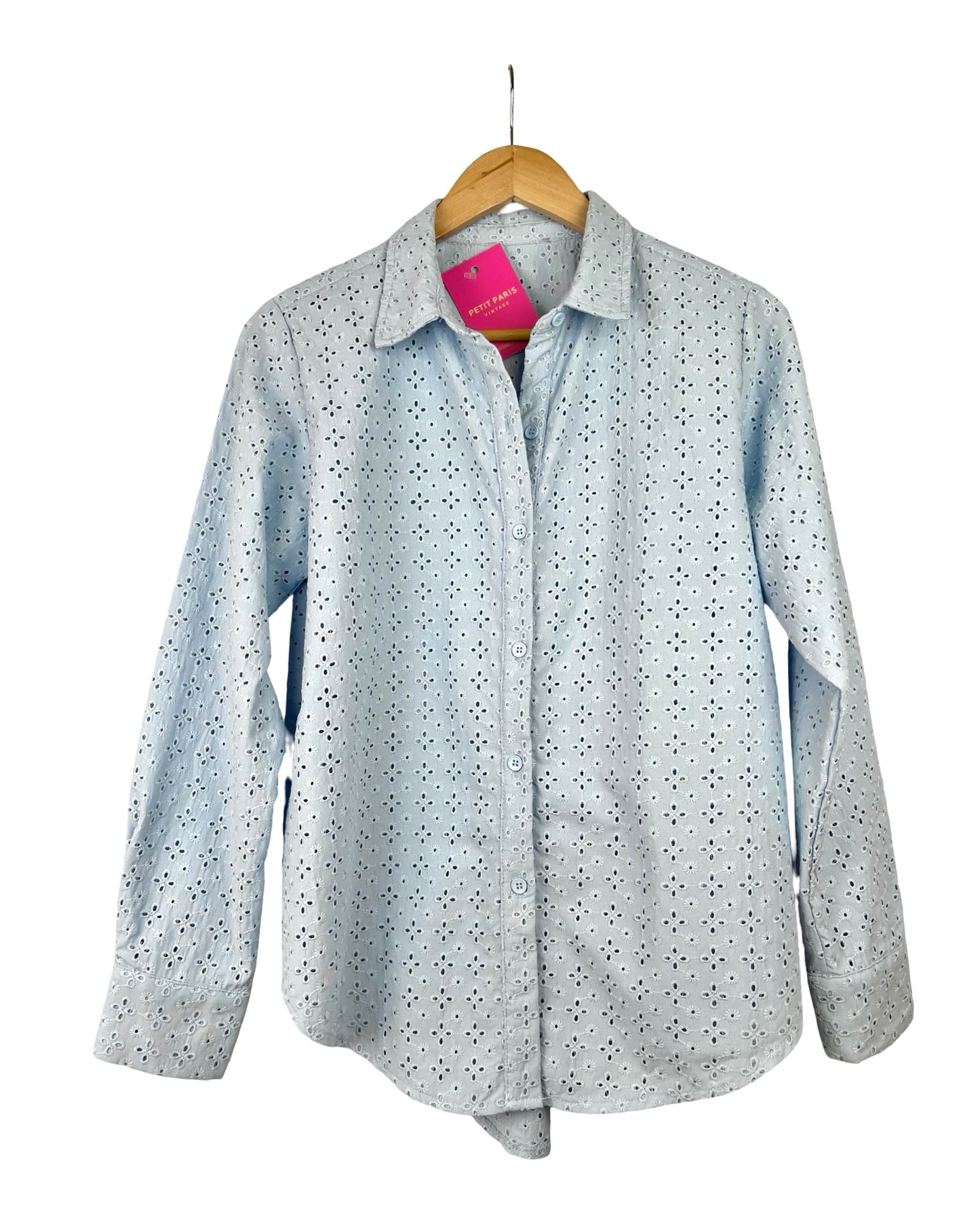 Babyblauwe broderie blouse - M