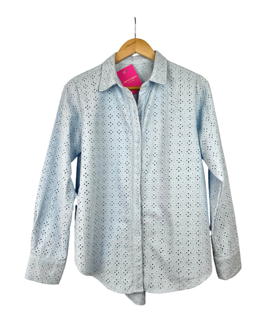 Baby blue broderie anglaise blouse - M