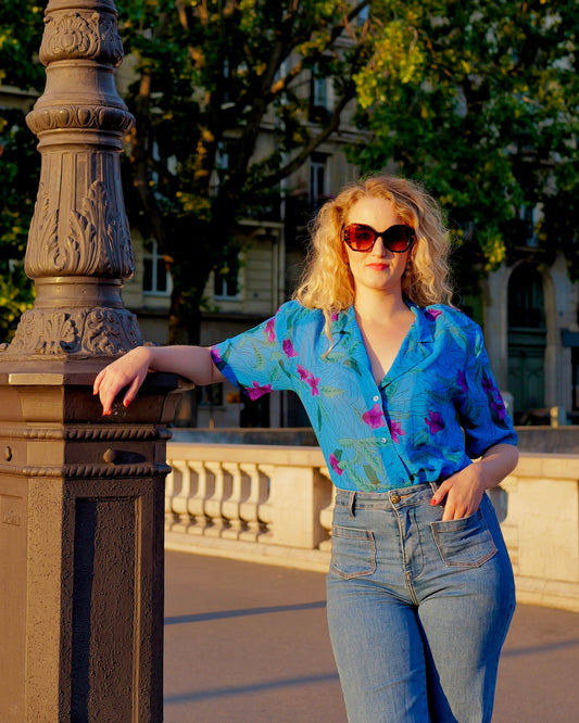 Zijden blouse met bloemen - L