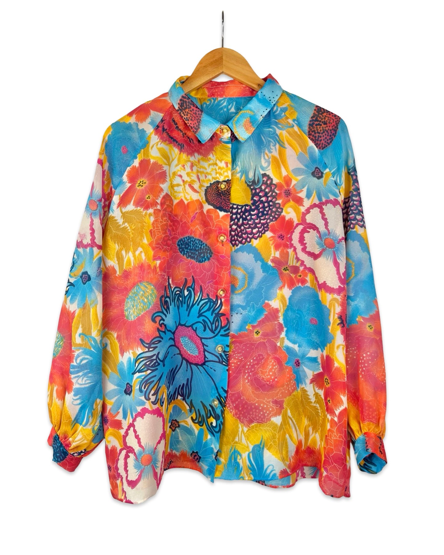 Vintage bloemen blouse met raglanmouw - XL