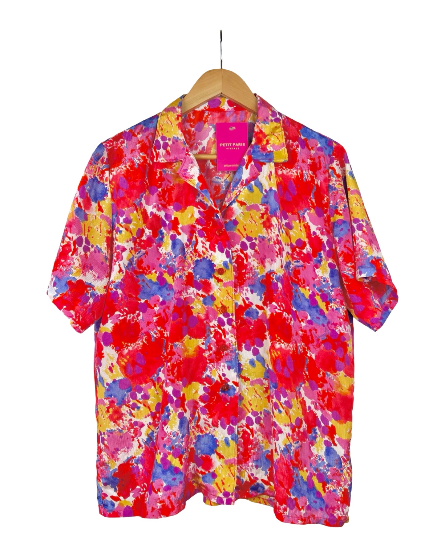 Vintage blouse met arty print - L