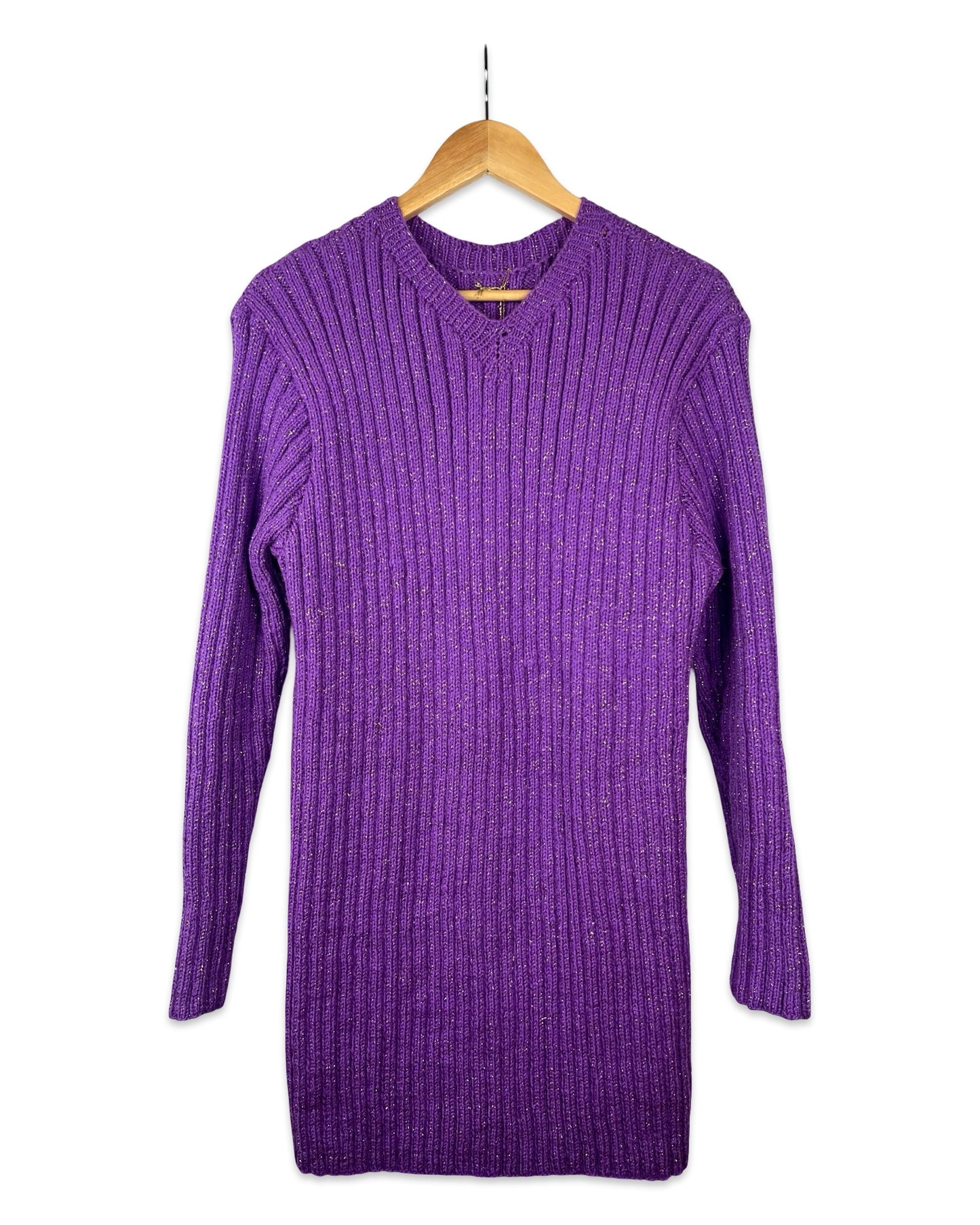 Vintage gebreide paarse jurk - L