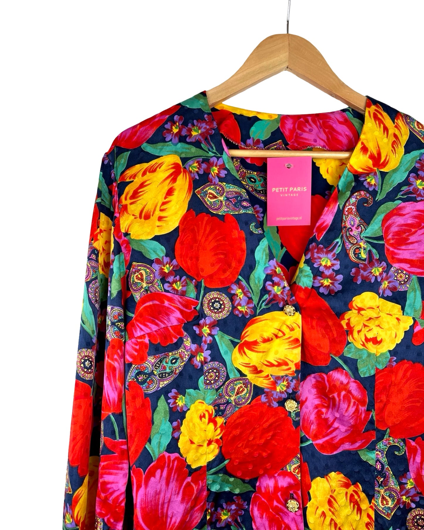 Vintage zijden bloemen blouse - L