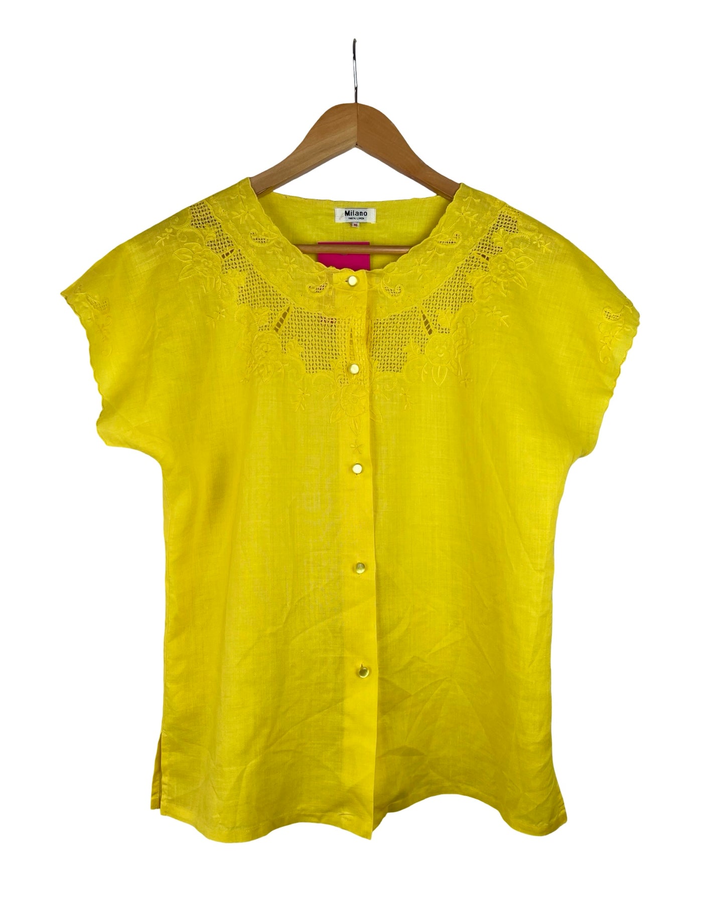 Opengewerkte vintage linnen blouse - S/M