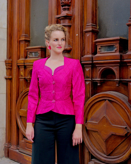 Fuchsia zijden blazer - XS