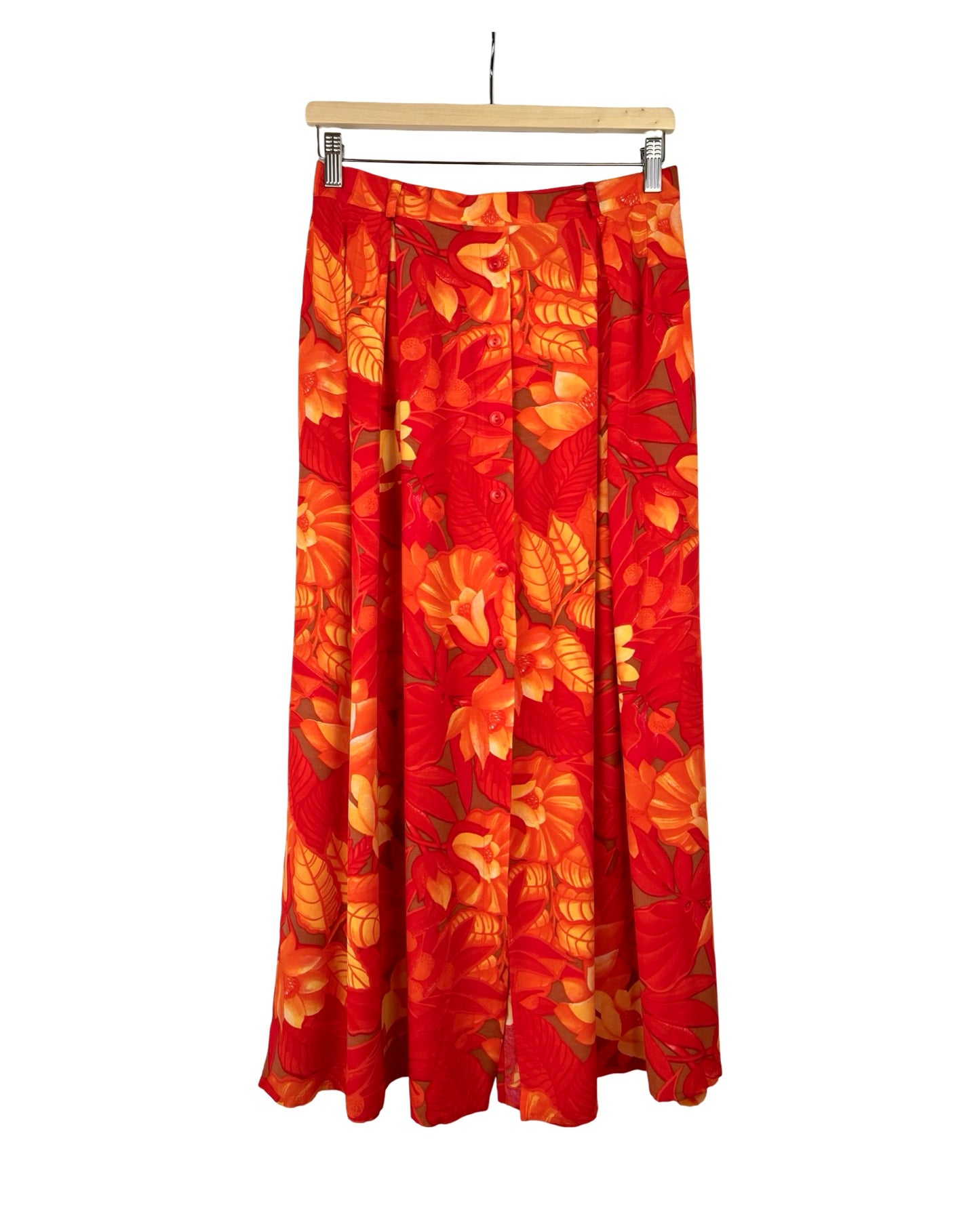 Vintage viscose midirok met bloemen - M
