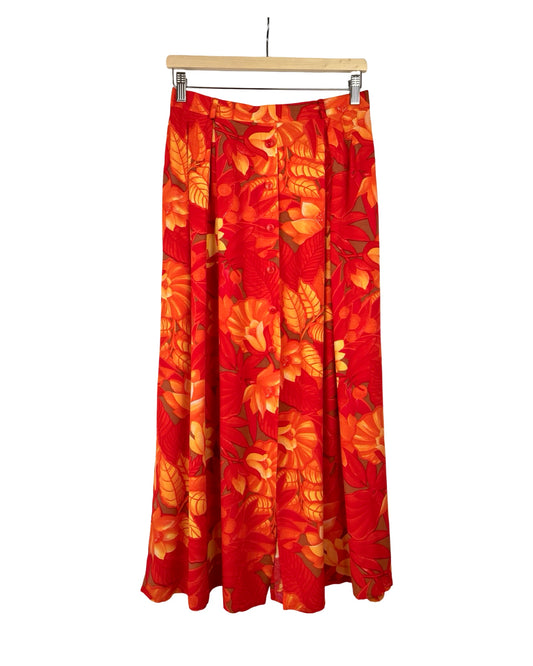 Vintage viscose midirok met bloemen - M