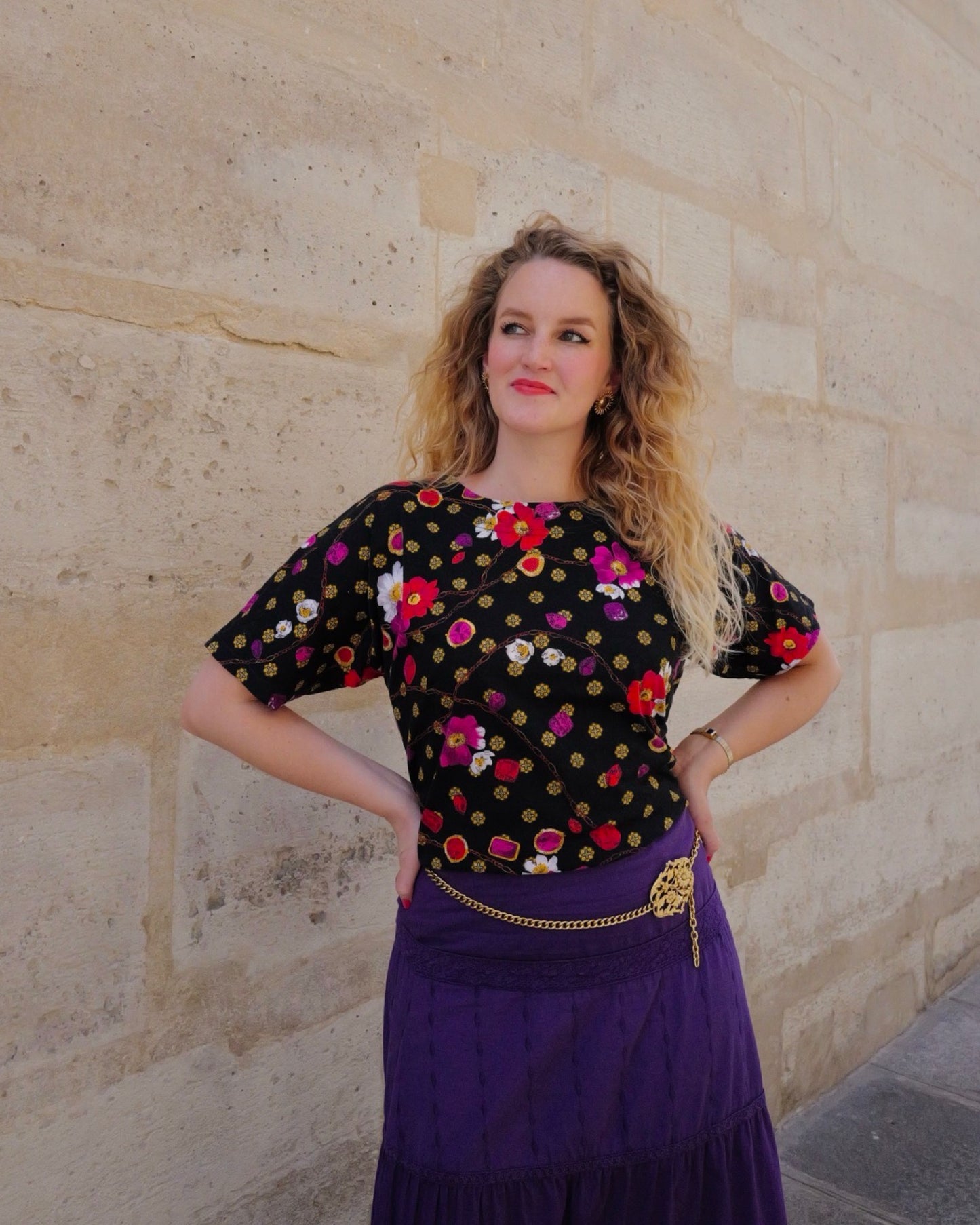 Vintage T-shirt met bloemen - M