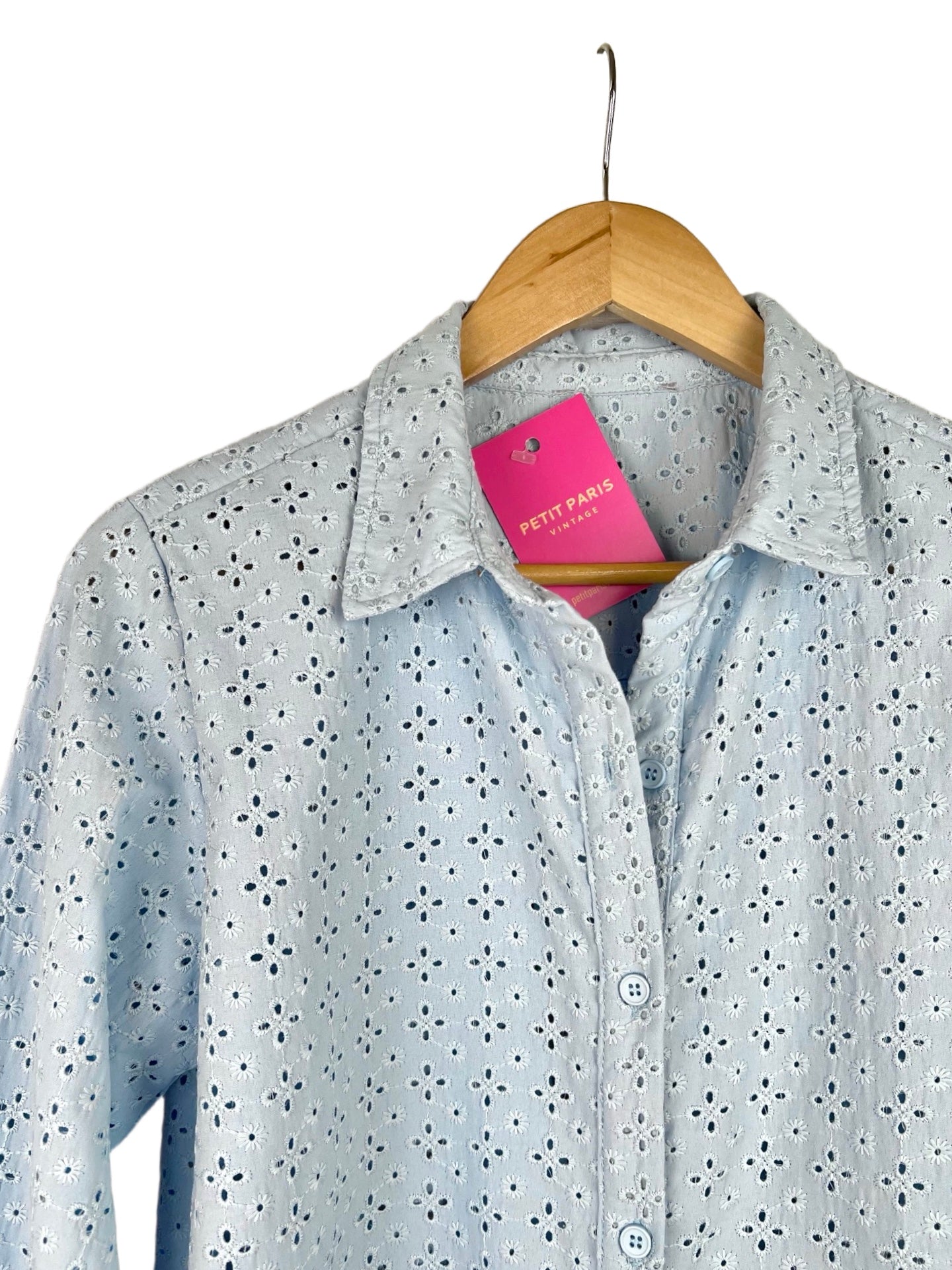 Babyblauwe broderie blouse - M