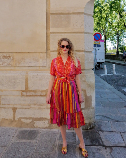 Vintage kleurrijke midirok met strepen - M