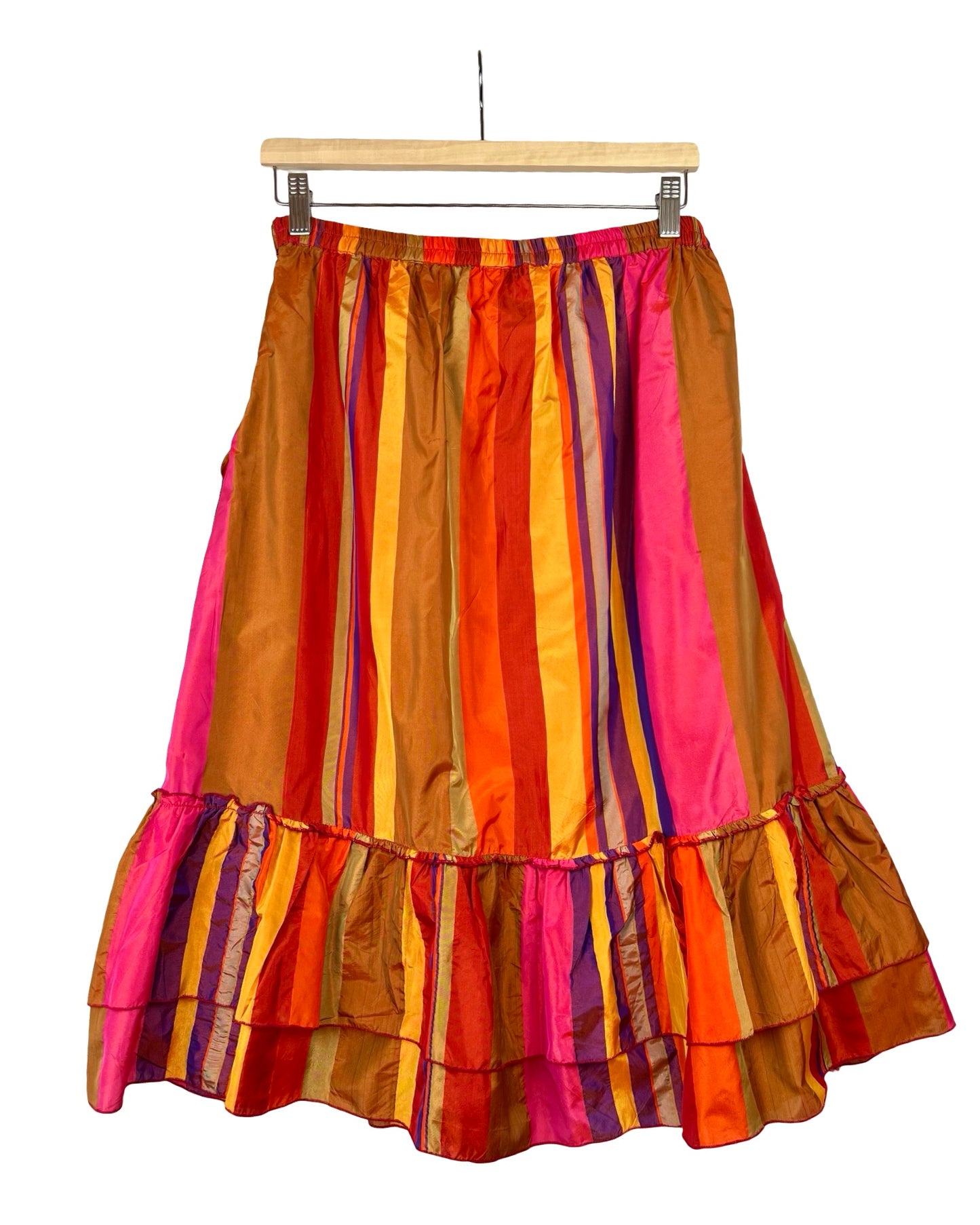 Vintage kleurrijke midirok met strepen - M