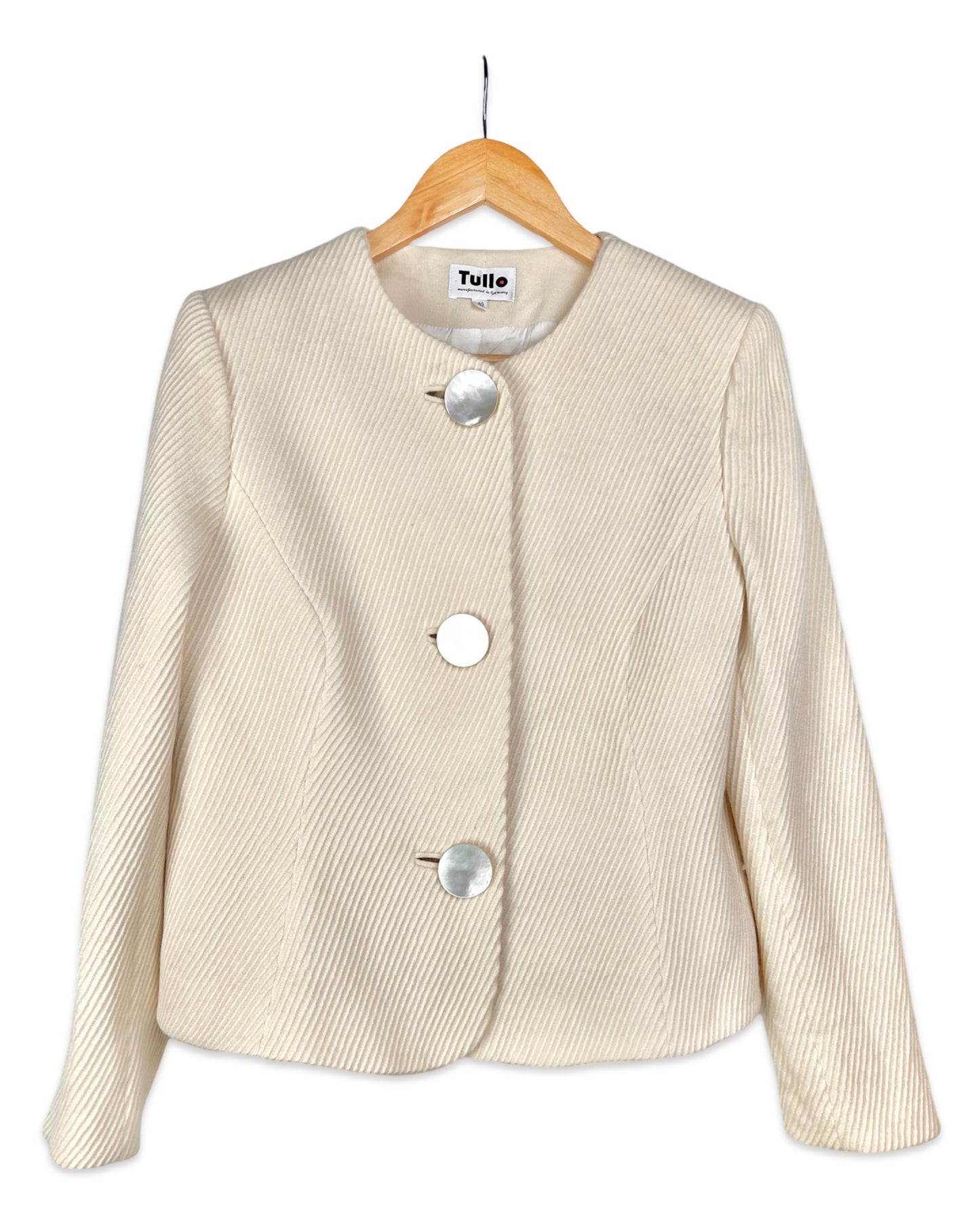 Vintage wollen blazer met parelmoer knopen - M