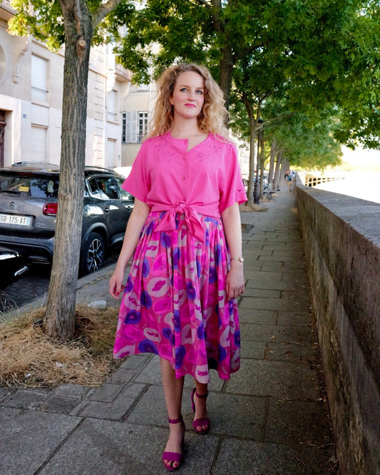 Vintage zijden rok met print - M/L