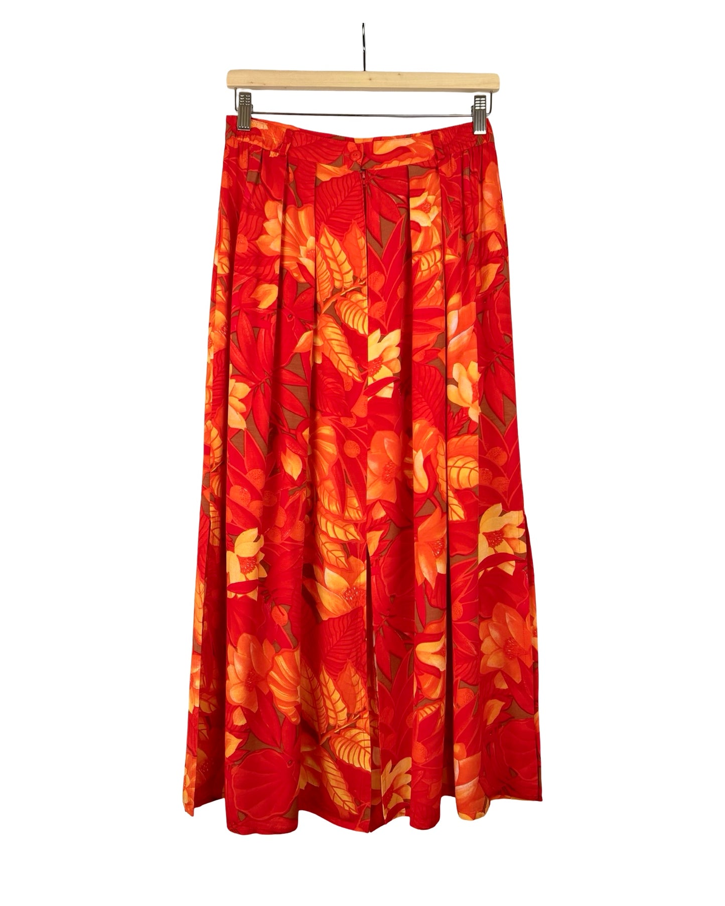 Vintage viscose midirok met bloemen - M