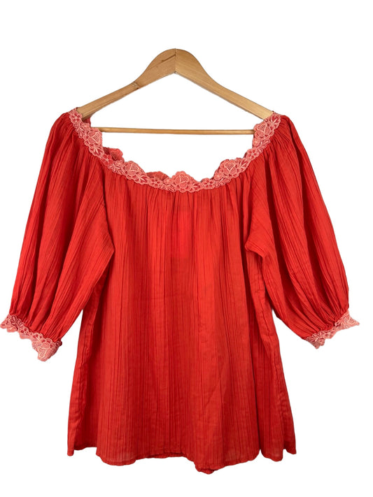 Bohemian vintage blouse met pofmouw - M/L