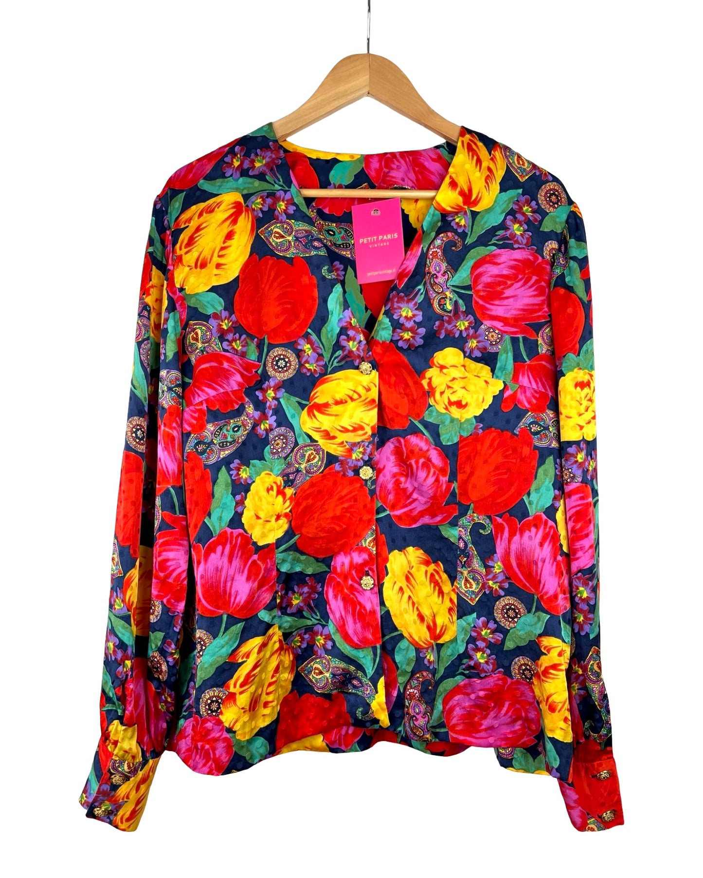 Vintage zijden bloemen blouse - L
