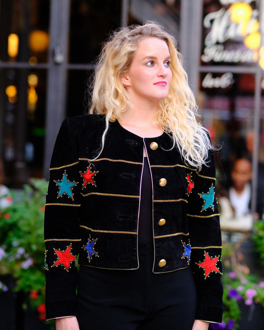 Vintage Dino'Z suède jas met sterren - M - Petit Paris Vintage