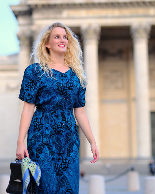 Vintage Zijden paisley jurk - S/M - Petit Paris Vintage