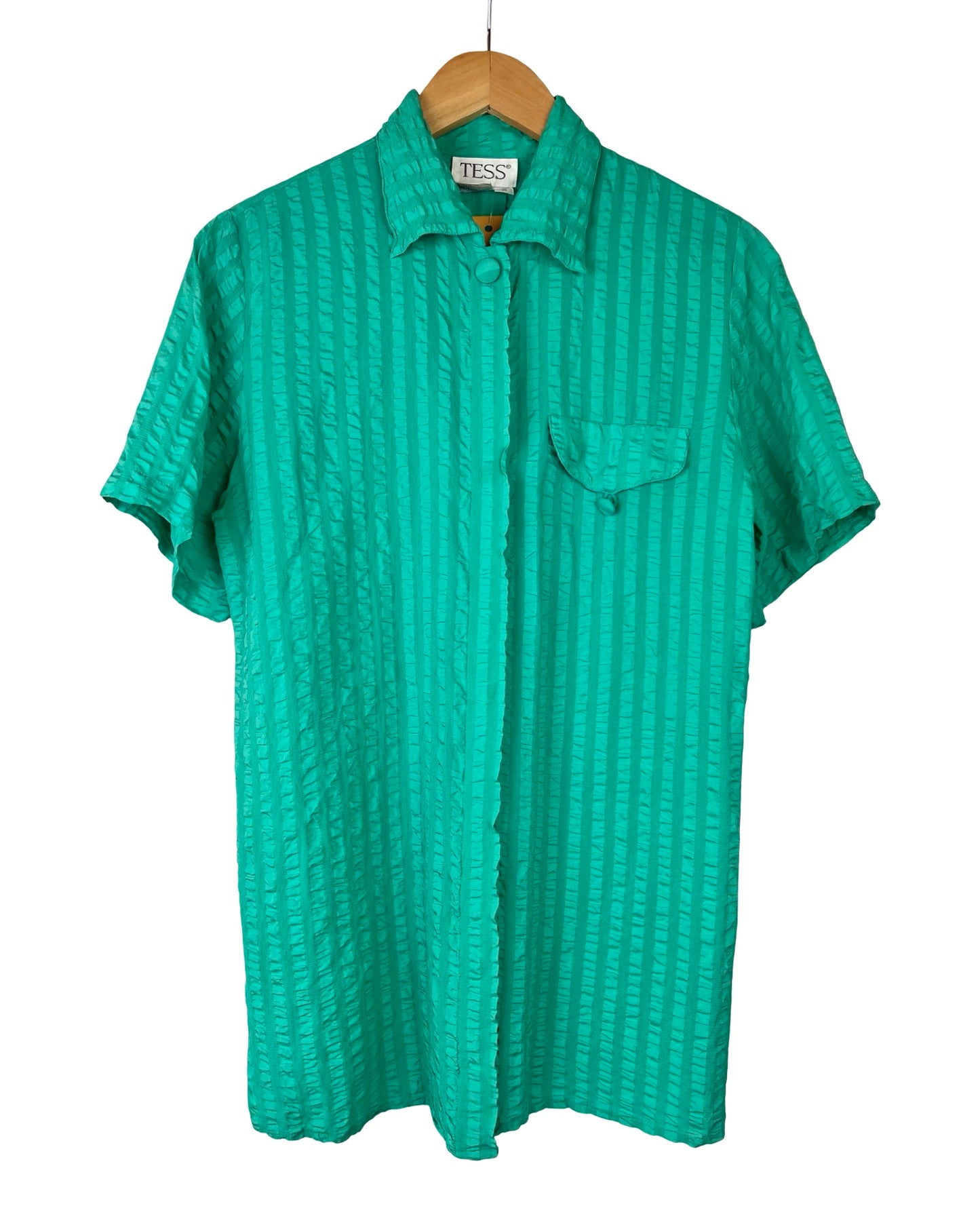 Turquoise zijden vintage blouse - S/M