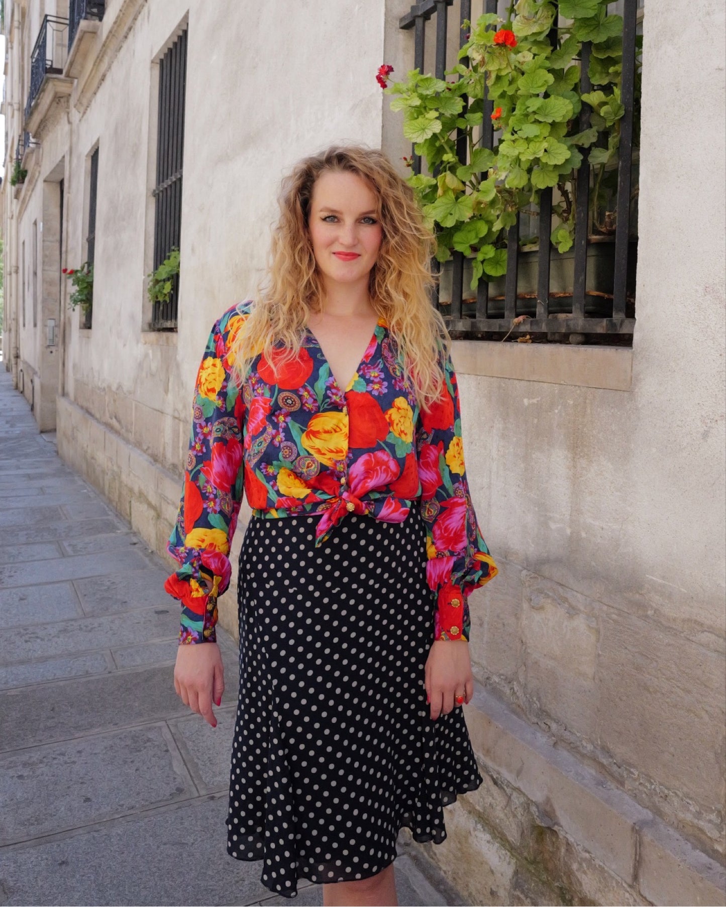 Vintage zijden polkadot rok - L
